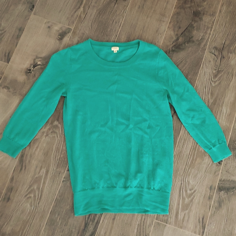 J Crew Green Merino Wool Crew Neck Sweater